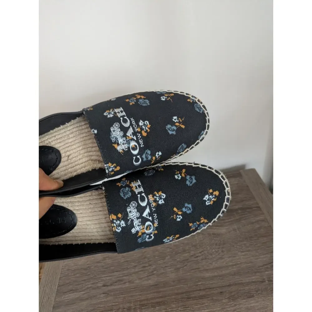 Coach Mila Coh Canvas Espadrille Womens 7.5B Black Floral Beachy Coastal Grandma